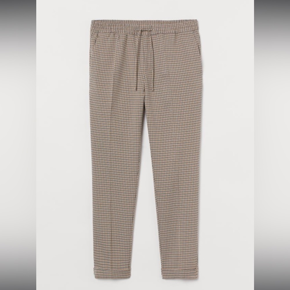 H&M Slim Fit Black/Beige Checked Joggers Size Small